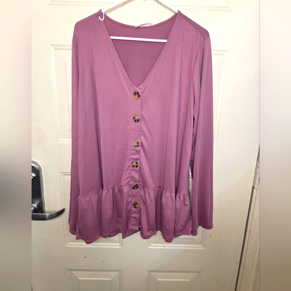 Women's Pink NWT Doublju Button-Down‎ Top Size 2X